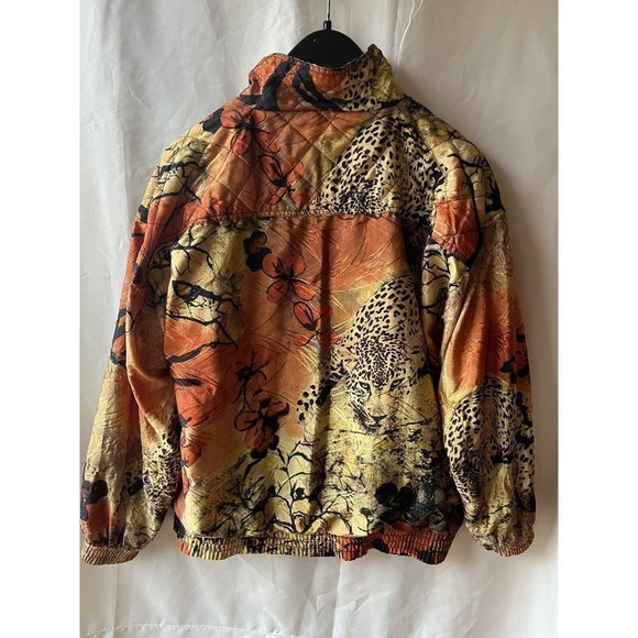 Kaktus Animal Print Orange Gold Black Zip Up Long Sleeve Shirt Jacket Mob Wife - Picture 4 of 6